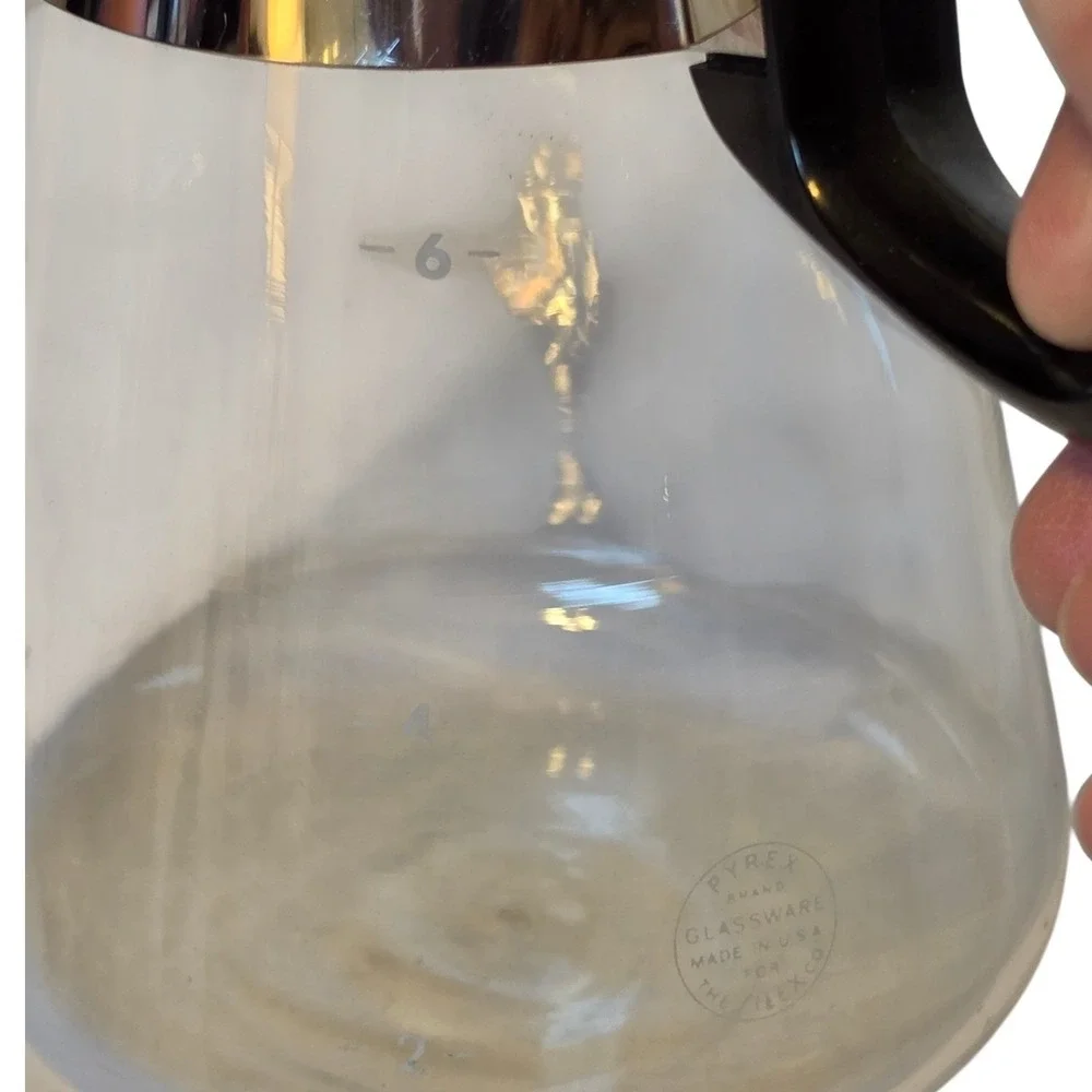 Vintage Pyrex for Silex 6 Cup Glass Coffee Carafe‎ Chrome Band Black Handle MCM